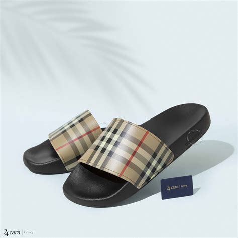 burberry slides black|Burberry vintage check slides.